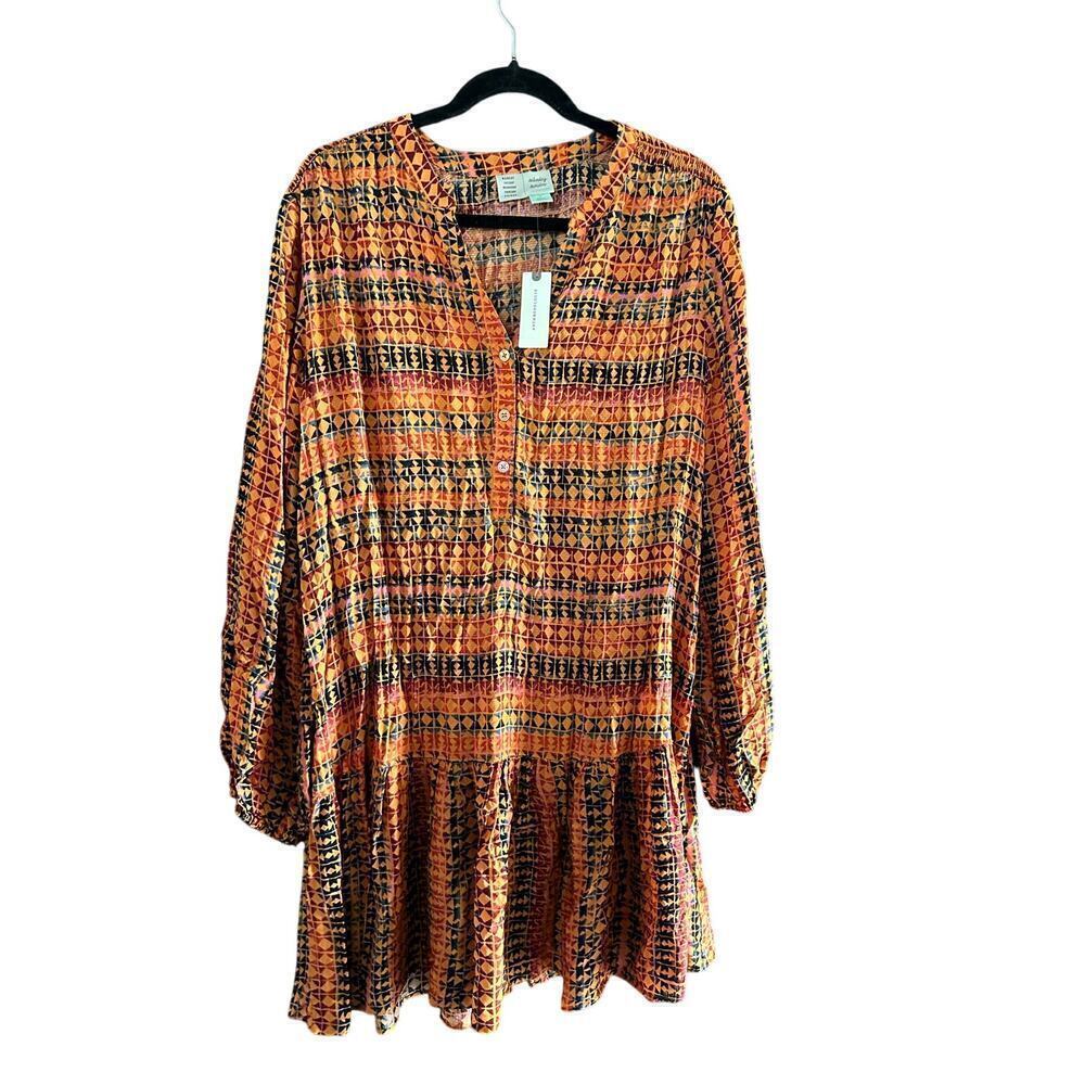 NWT Anthropologie Saturday Sunday Orange Striped Elyn Mini Dress Size Medium